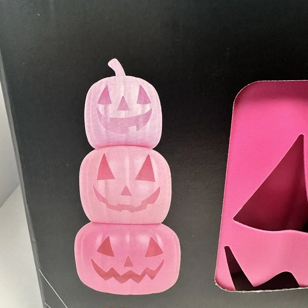 Pink Stacked Jack O Lantern Pumpkins Halloween Decor 23